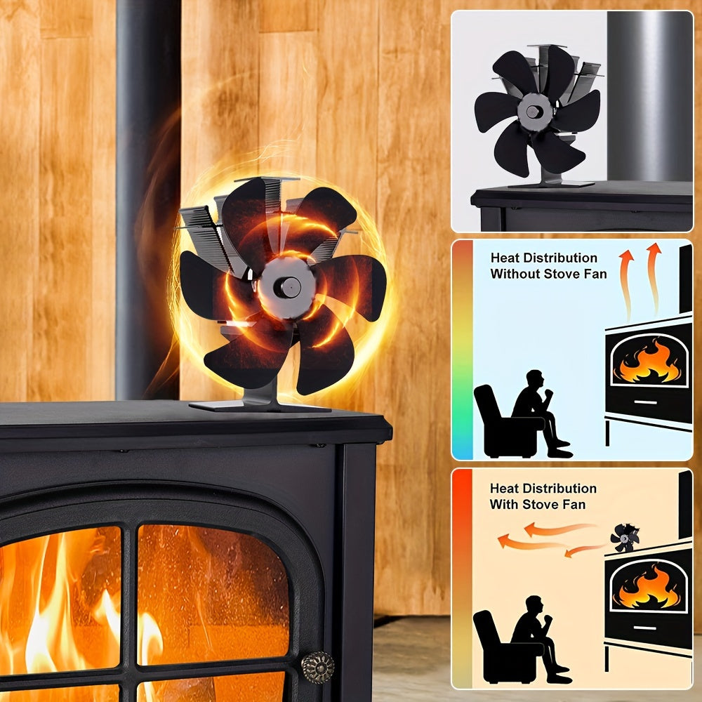 1 Piece 6 Blade Fireplace Fan in Black Color - Eco-friendly, Quiet Stove Fan for Log Burner, Efficiently Distributes Heat in Winter for a Cozier Home