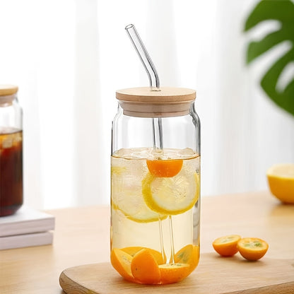 1 pack including 4 pieces: bamboo lids, straws, cleaning brushes, glass water cups, high borosilicate glass cups for cold and hot drinks, as well as glass cups with lids. Ideal for milk tea and fruit juice beverages.