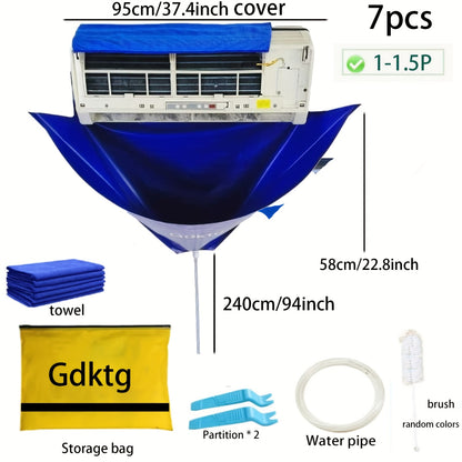 1 piece of Hanging Air Conditioner Thickened Cleaning Cover (95/130cm) for Home Dust Removal. Includes Cleaner Water Bag Set with Brush, Towel, and Water Pipe for a Special Air Conditioner Cleaning.