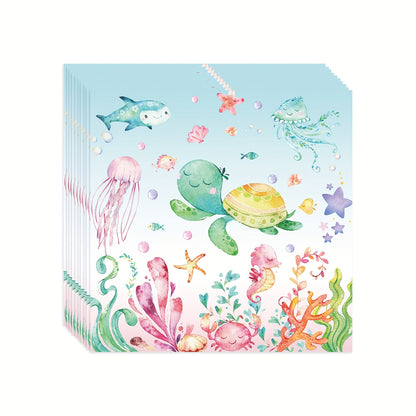 Celebrate with an "Under the Sea" Birthday Party Set - Includes 80 Ocean Theme Disposable Paper Plates, Cups, and Napkins featuring Vibrant Marine Animals - Ideal for Kids' Birthdays and Themed Parties, complete with Under The Sea Party Decorations.