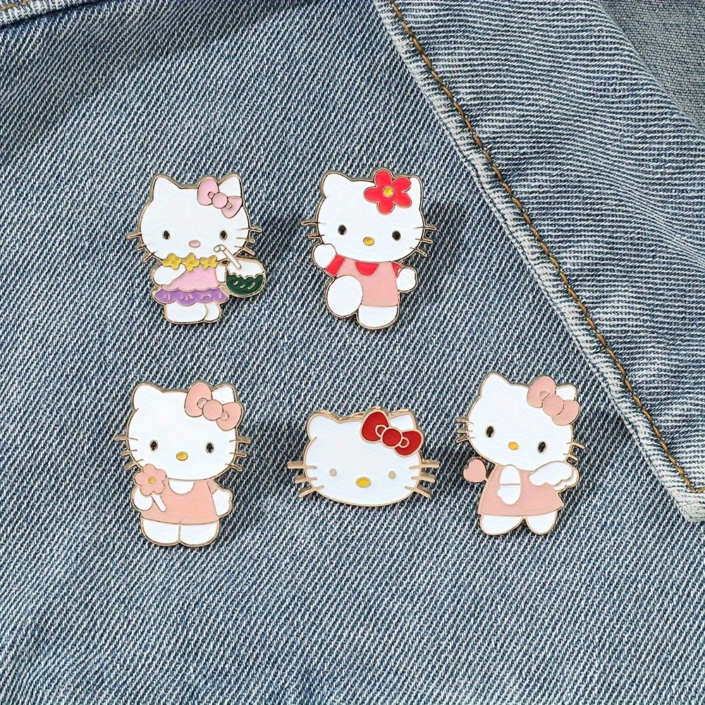 [Officially Licensed] Set of 5/10 Hello Kitty Brooches for both Men and Women, featuring Hello Kitty as a Guitarist and Chef. These Fashionable Enamel Pins are made of Metal Paint, perfect for decorating Backpacks, Clothing, or Wallets.