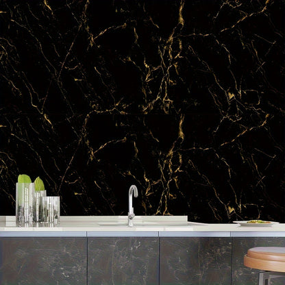 [Highly Rated] Transform your space with a roll of stylish black marble self-adhesive waterproof wallpaper. This trendy furniture renovation solution is perfect for decorating your room or kitchen. It is high temperature and oil resistant, making it