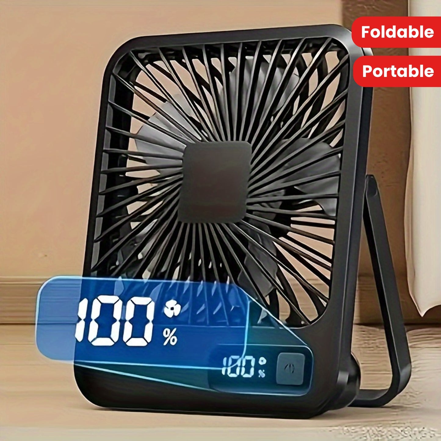 YITUMU Portable Desk Fan, 16.51 cm in size, that can be folded and adjusted to 180°. This personal table fan comes with a 1800mAh battery, offering 5 different speeds. It is USB rechargeable and perfect for use at home, office, or outdoors. Made of