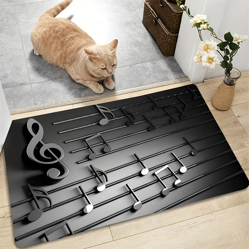 1 piece 3D musical note design rug that is non-slip, lightweight, and machine washable. Made of polyester, this carpet is perfect for music studios, living rooms, bedrooms, and entrances. It has a low pile and is machine-made, making it a stylish and