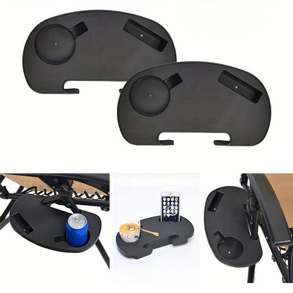 1 Oval Cup Holder for Lounge Chair, Attaches to Side of Chair, Includes Phone Slot, Cup Holder, and Snack Tray in Black