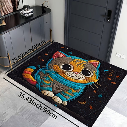 [Top Pick] Adorable Cartoon Cat Plush 8mm Indoor Rug - Easy to Clean, Ideal for Bathroom, Kitchen, Living Room & Bedroom