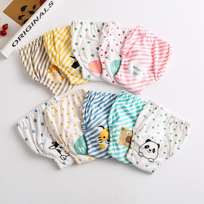 Yellow Striped Raccoon Printed Baby Cloth Diaper Cover - Waterproof, Washable, Reusable Training Pants with Snaps. Korean Style Soft, Breathable Muslin Nappy Wrap