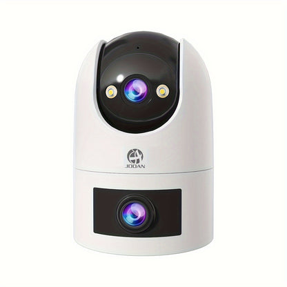 "The JOAN 4K Dual Lens Outdoor PTZ Camera features WiFi connectivity, auto tracking, and is designed for monitoring youngsters' safety and street security. It also supports dual screens for enhanced monitoring capabilities.