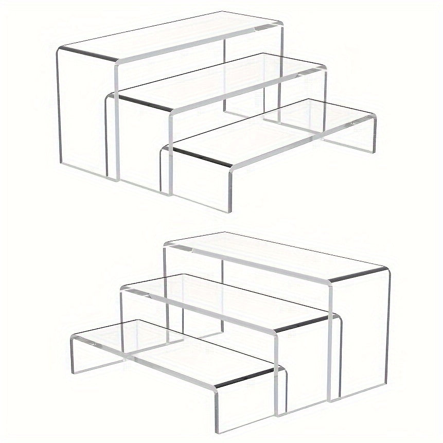 1 piece of a 3-layer, 3-piece set of transparent thickened U-shaped storage racks for dessert tables, figures, perfume storage and display. This multifunctional acrylic transparent display stand is perfect for showcasing desserts, dolls, cosmetics, and