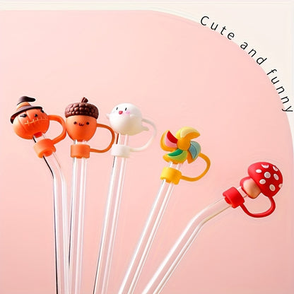 1 piece of a new cartoon straw cap made of food-grade silicone material. This creative straw cover is suitable for 10mm/0.4inch straws and is reusable. It is safe and dustproof, making it perfect for parties as a gift or decoration on party cups.