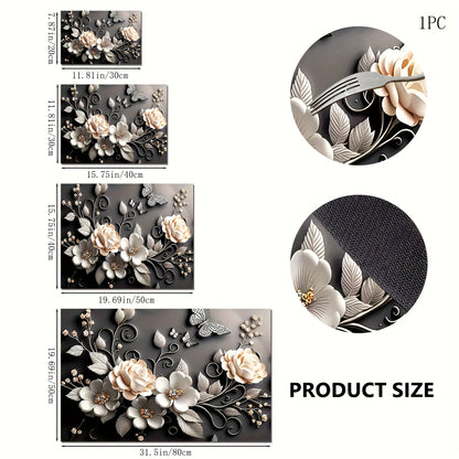 1 piece of 3D floral pattern absorbent mat made of soft silica gel with a non-slip quick-dry pad for kitchen countertop. Ideal dish drying mat for coffee machine, featuring a polyester cover. A must-have for your home kitchen!