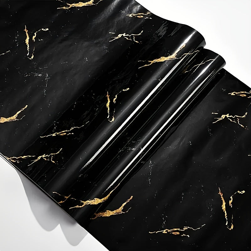 [Highly Rated] Transform your space with a roll of stylish black marble self-adhesive waterproof wallpaper. This trendy furniture renovation solution is perfect for decorating your room or kitchen. It is high temperature and oil resistant, making it