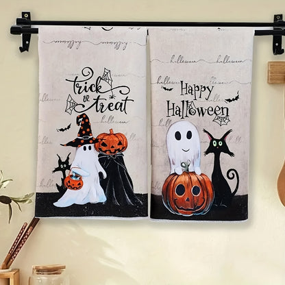 1 piece Halloween kitchen towel made of polyester microfiber that is super absorbent and constructed with non-woven fabric. This machine washable towel features a vintage pumpkin and ghost design, making it perfect for use as a multipurpose dish cloth