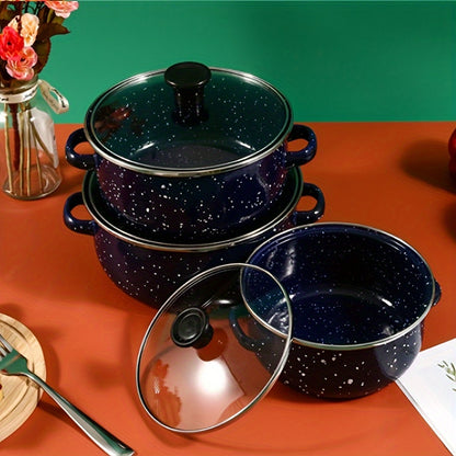 [Popular Choice] Enamel Cookware Set includes 1 versatile non-stick soup & stew pot. Easy to clean and compatible with gas stoves, making it ideal for Halloween use at home or in restaurants. This set makes a festive gift and does not require electricity