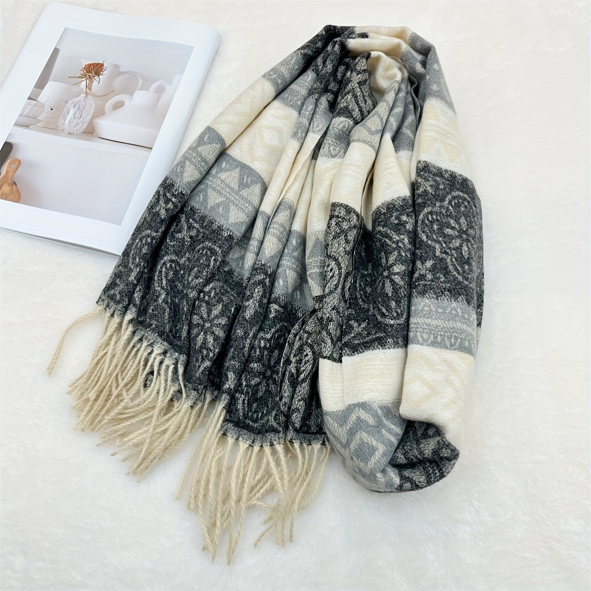 1 Elegant Cashmere Scarf for Women - Made from 100% Cashmere Yarn-Dyed Striped Shawl, Featuring Mature Style, Breathable & Warm Material, Windproof Design, Non-Stretch Fabric, Ideal for Autumn & Winter Seasons, Large Thick Plaid Wrap Perfect for Going Out