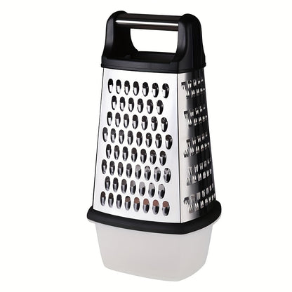 1 piece of a versatile stainless steel box grater for vegetables, cheese, ginger, garlic, and potatoes. Features a serrated shredder and slicer for various kitchen uses. A must-have kitchen tool for all your cooking needs. Perfect addition to your