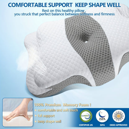 - Orthopedic Ergonomic Pillow with 1pc Cervical Pillow for Neck and Shoulder Support
- Designed with Ear Piercing Design Memory Foam for Comfort
- Ideal for Contour Bed Side, Back, and Stomach Sleepers