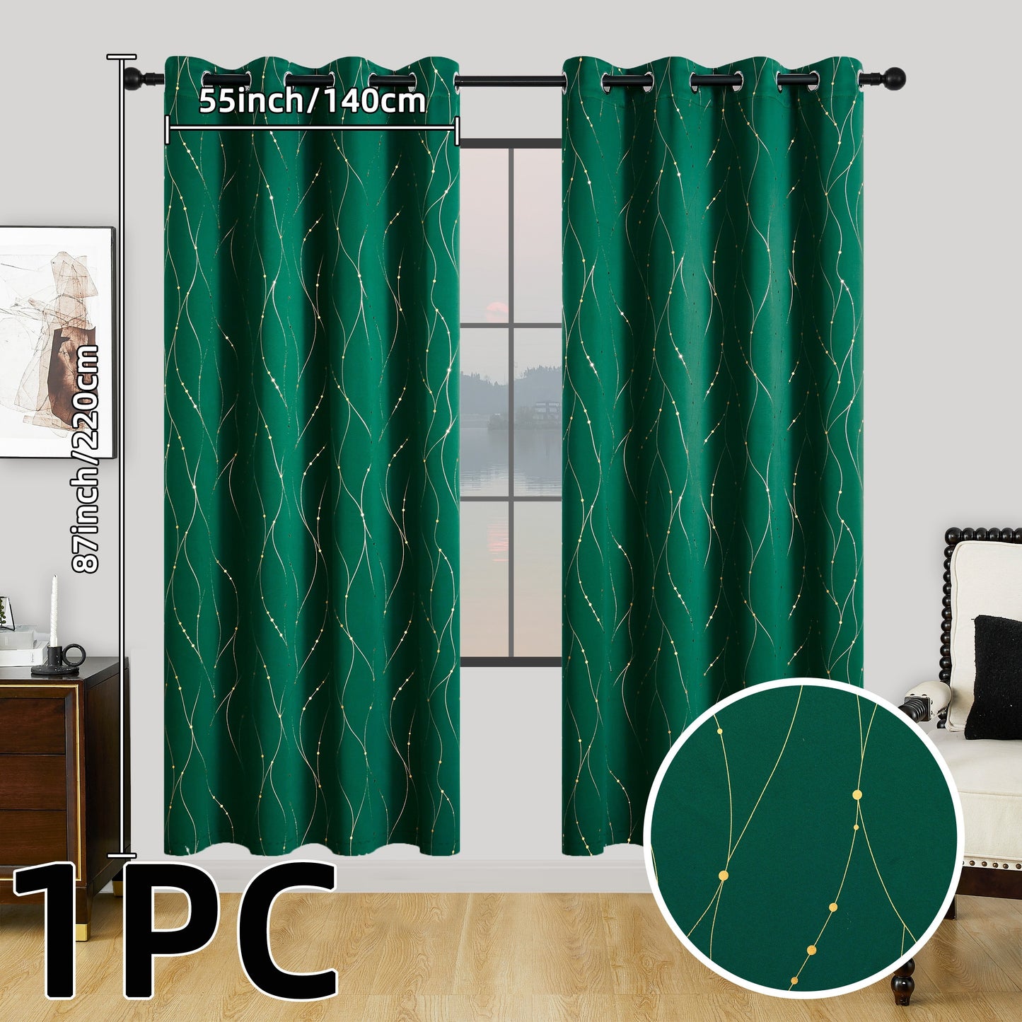 1 piece of geometric pattern curtain with heat insulating properties, featuring an oil print design for blackout purposes. This curtain has grommet top details and is suitable for home decor in the bedroom, living room, office, and study room.