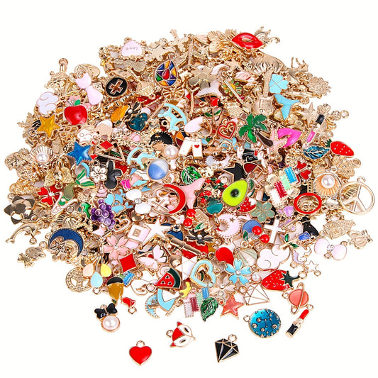 [Top Pick] 50 Vibrant Enamel Charm Collection - Variety of Gold-Plated Zinc Alloy Pendants for Creating DIY Necklaces, Bracelets & Earrings - Includes Flowers, Hearts, Animals & More, Perfect for Jewelry Making