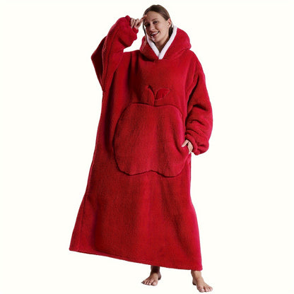 [Reliable] Super-Soft Oversized Hoodie Blanket - Extra-Long Wearable Sweatshirt with Large Pockets for Men and Women, Cozy Red Color