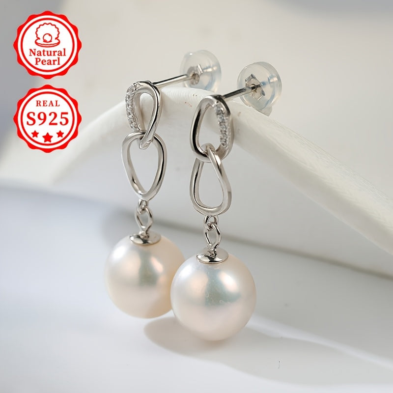 [Elegant Gift Box] [Essential Gift] Stylish Dangling Pearl Earrings for Women, Made with S925 Silver and 10-11mm Round Natural Freshwater Pearls by Cuiwei. [Note: Natural pearls may vary in shape and color, pattern colors and positions are random]