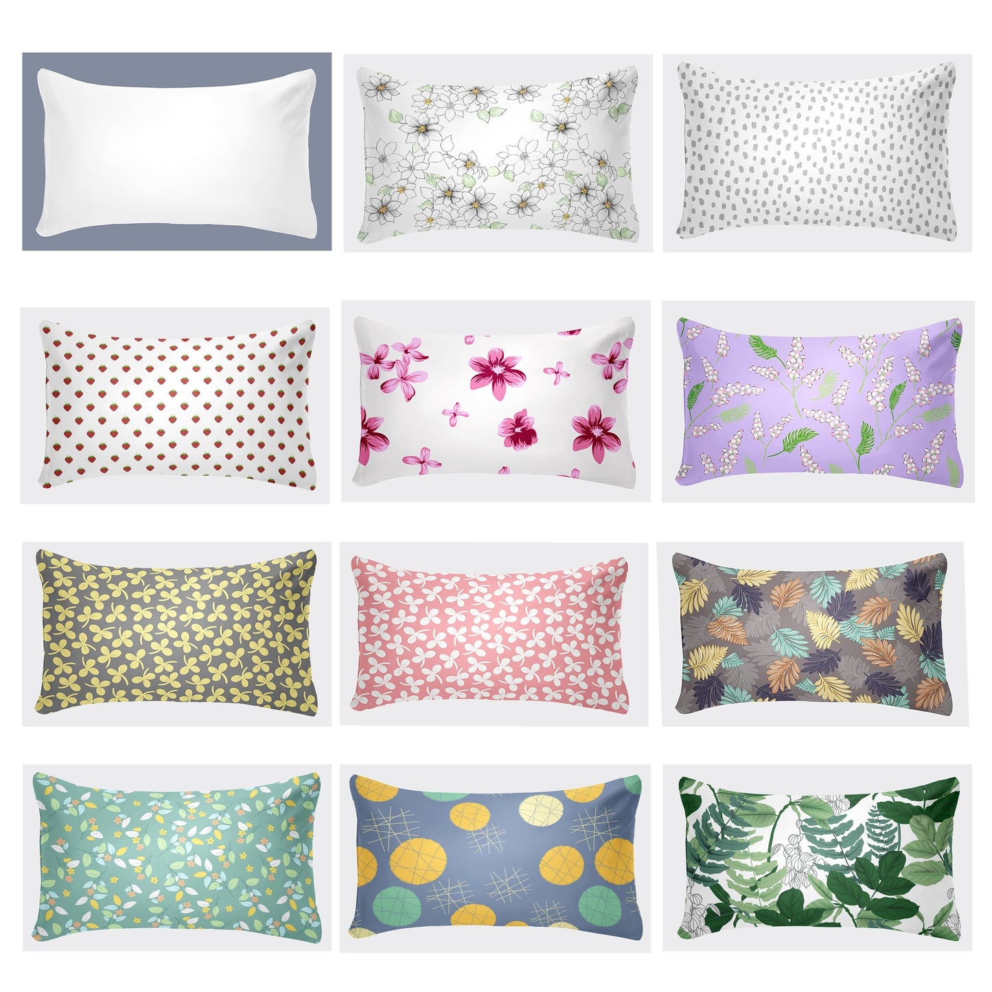 [Top Pick] Luxuriously Soft & Breathable Pillowcase - Featuring Envelope Closure and Multiple Size Options (30x50, 51x66, 50x75) - Stylish Floral & Botanical Patterns in White, Silver, Red, Purple, Grey, Pink, Lucky Clover, Maple Leaf, and Green Plants -