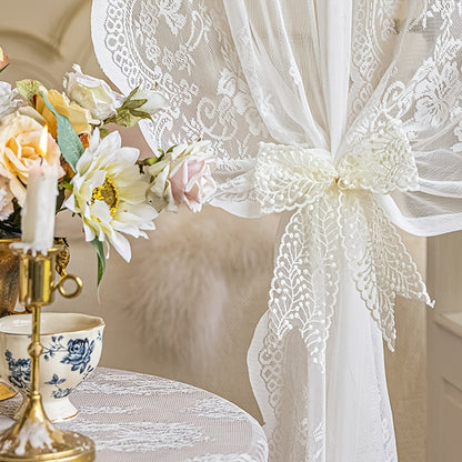 1 Pair of Bow Lace Pearl Curtain Tiebacks - A chic and versatile way to add a touch of elegance to your curtains. These French lace pearl ribbon tiebacks are perfect for use in the bedroom, living room, study, coffee shop, or any other room in your home