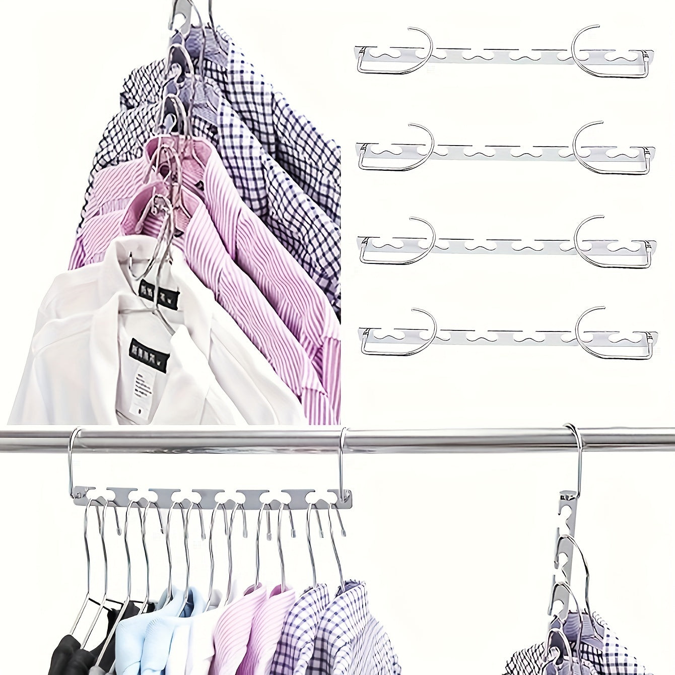 1 piece of a 6-hole metal clothes hanger, designed for durability and to help save space in your bedroom, closet, wardrobe, home, or dormitory for better organization.