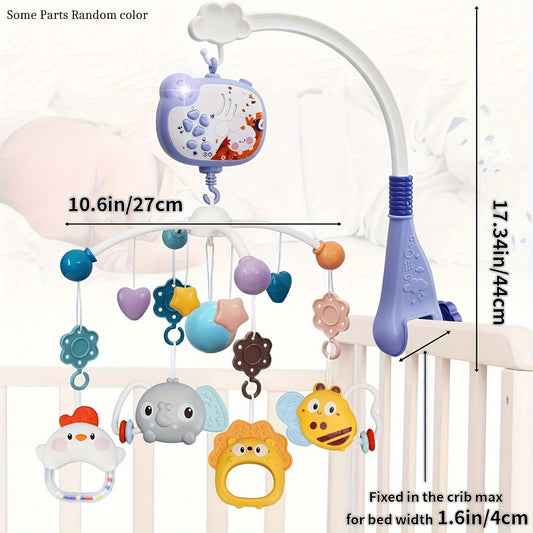Мобиль для детской кроватки в розовом цвете с музыкой и ночниками - дистанционно управляемое вращение, проекционная игрушка для младенцев