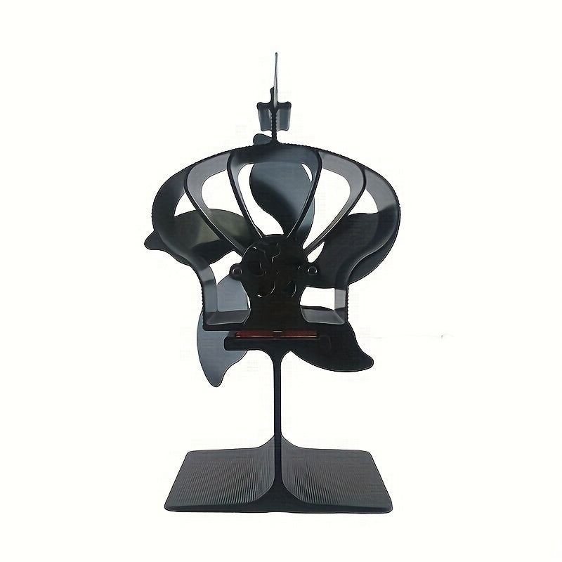 1 piece Fireplace Heat Powered Stove with a Crown Type Stable Base and 5-Blades Black Fan for Efficient Air Circulation. Made of Aluminum Alloy Metal Material for Wood Burning Stove Top Fan. This fan blows out hot air to accelerate heating without the