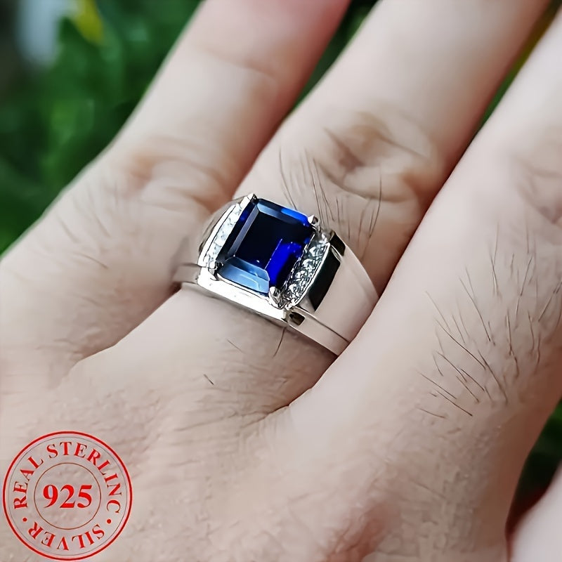 Exquisite 925 Silver Couple Rings with Synthetic Cubic Zirconia and Square Sapphire-inspired Stones. Ideal for Proposals, Banquets, Valentine's Day, Anniversaries, and Birthday Gifts for Your Loved One. Includes a Gift Box for a Perfect Present.