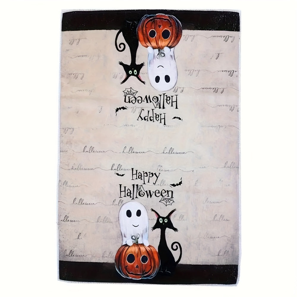 1 piece Halloween kitchen towel made of polyester microfiber that is super absorbent and constructed with non-woven fabric. This machine washable towel features a vintage pumpkin and ghost design, making it perfect for use as a multipurpose dish cloth