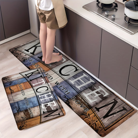 1 Piece Letter Print Anti-fatigue Floor Mat for Laundry and Kitchen, Household Anti-oil Washable Door Mat for Kitchen, Bathroom Carpet for Sink, Living Room, Bedroom, Laundry, and Office, Home Decor