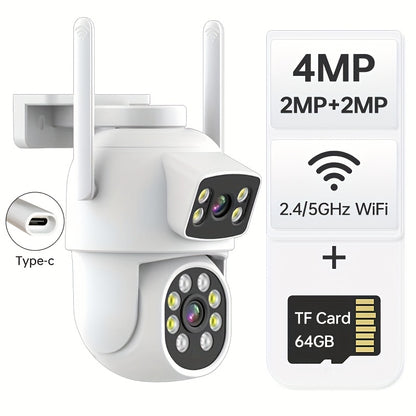 Zhxinsd Security Cameras, 2-Pack of 4MP Dual Lens with Human Detection Tracking, Outdoor Wireless CCTV, 2.4G/5G WiFi, PTZ, Color Night Vision, USB Powered, 1920p Resolution, Smartphone Compatible, SD & Cloud Storage Support.