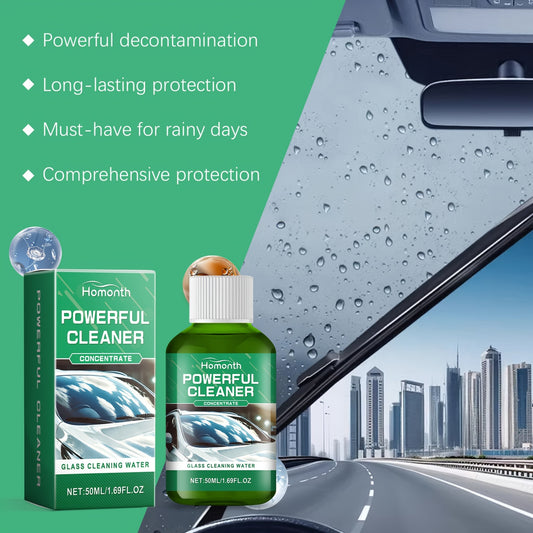 1 bottle of Homonth Powerful Glass Cleaner Concentrate, featuring a low odor citric acid formula. This liquid multipurpose cleaner is designed for glass, mirrors, and windows. It is rainproof and anti-fog, effectively removing stains and restoring