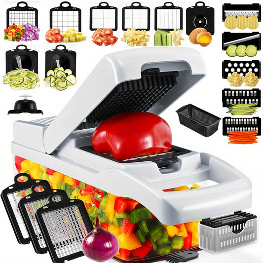 - Kitchen Set includes 1 Vegetable Chopper, 22in1/15in1 Slicer, Manual Food Grater, and Onion Mincer Cutter
- Multifunctional design for slicing fruits and vegetables easily
- Convenient container for collecting sliced vegetables
- Household essential