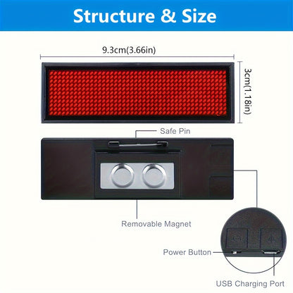 [Top Pick] Rechargeable Wireless LED Badge - 48x12 Pixel Matrix Display, App-Controlled Scrolling Text & Logos, Simple Customization for Events, Restaurants, Nightclubs - Clip & Magnet Included, Multi-Language Support, Suitable for Exhibitions, Hotels