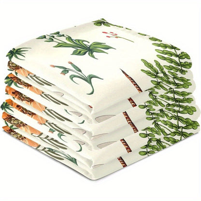 1 piece of Christmas Summer Flowers Dragonfly Kitchen Dish Towel, featuring a design of plant green leaves, measuring 45.72 x 66.04 cm. This absorbent dish cloth is perfect for cleaning and can be reused multiple times, making it suitable for use in the