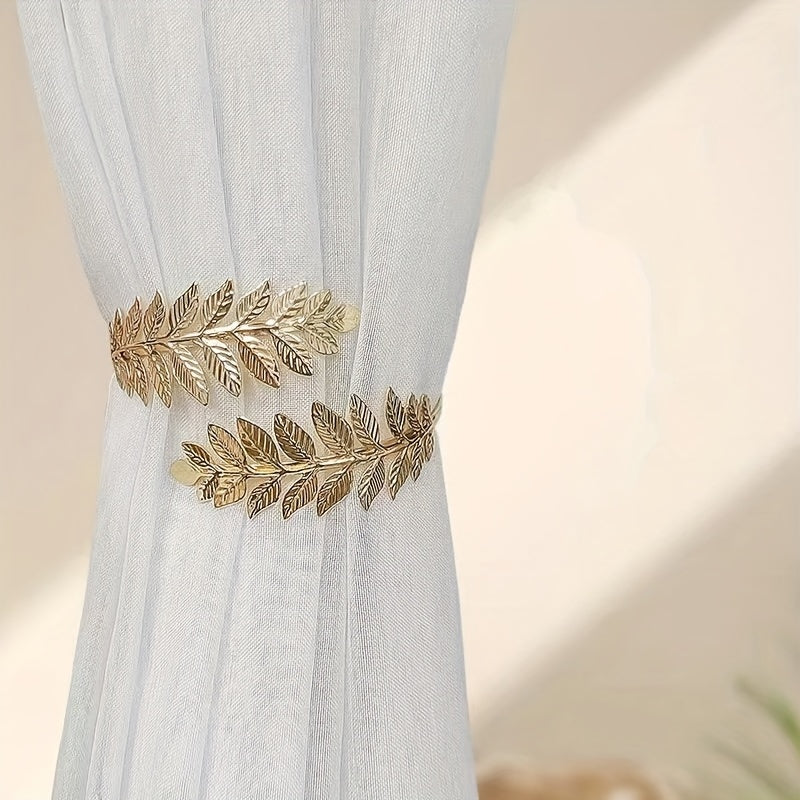 1 or 2 pieces of Bohemian Metal Alloy Leaf Curtain Tiebacks, Elegant Decorative Drapery Holdbacks with Curtain Buckles.