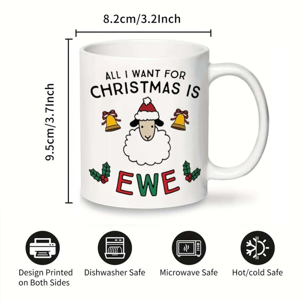 1 Piece Festive Christmas Ceramic Coffee Mug with Sheep Design - Food-Safe for Office, Dining, Camping - No Electricity Required