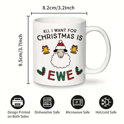 1 Piece Festive Christmas Ceramic Coffee Mug with Sheep Design - Food-Safe for Office, Dining, Camping - No Electricity Required