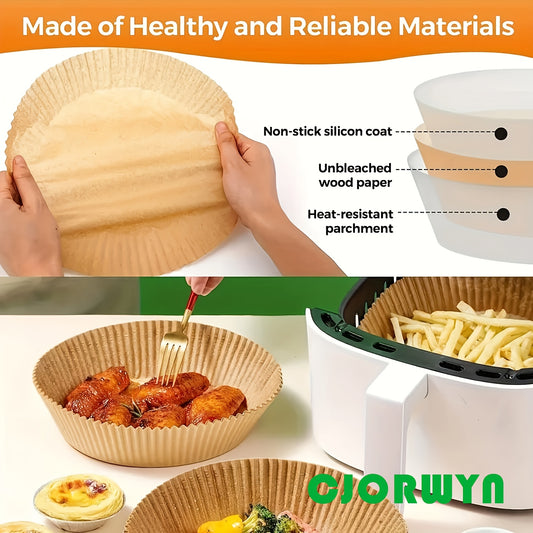 [Bestseller] Get 100pcs of CJORWYN Non-Stick Air Fryer Liners, 20.07cm Round Disposable Parchment Paper, Oil-Resistant, with Easy Clean-Up. Perfect for Baking, Roasting, and Microwave Use. Ideal for Holiday Cooking like Christmas, Halloween