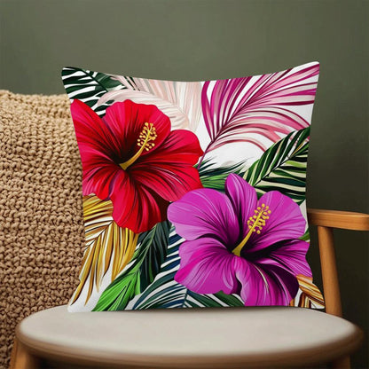 1 piece of chic hibiscus and palm print pillowcase, measuring 45.01cm, made of polyester with a zippered closure. This cushion cover is machine washable and features an all-season floral theme, perfect for adding a touch of style to your sofa or bedroom