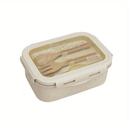 1 lunch box container with 2 sections and a modern design. Comes with a built-in utensil set and is microwaveable (lid must be removed before heating). Perfect for back to school, class, college, school supplies, kitchen organization, and storage. Also