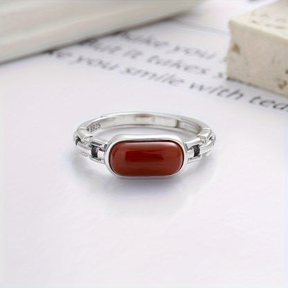 Vintage Antique Red Carnelian Ring made with S925 Sterling Silver, featuring a Bohemian style and an open band design. Crafted with a natural gemstone, this elegant fashion accessory is perfect for women looking to enhance their style. Suitable for