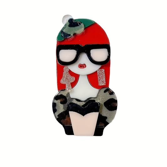 [Adorable Cartoon Glasses Brooch Pin] This cute brooch features a cartoon glasses design with leopard print, made from acrylic in an irregular shape. It's a stylish accessory that adds a touch of retro flair to your outfit, perfect for decorating scarves.