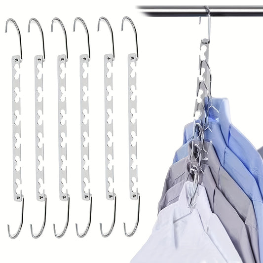 1 piece of a 6-hole metal clothes hanger, designed for durability and to help save space in your bedroom, closet, wardrobe, home, or dormitory for better organization.