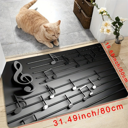 1 piece 3D musical note design rug that is non-slip, lightweight, and machine washable. Made of polyester, this carpet is perfect for music studios, living rooms, bedrooms, and entrances. It has a low pile and is machine-made, making it a stylish and