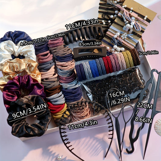 YANRONG presents a set of dark hair accessories for women, featuring seamless ponytail holders, solid color fabric hair scrunchies, hair bands, scrunchy hair ties, and hair hoop styling tools. This collection is perfect for Valentine's Day and offers a