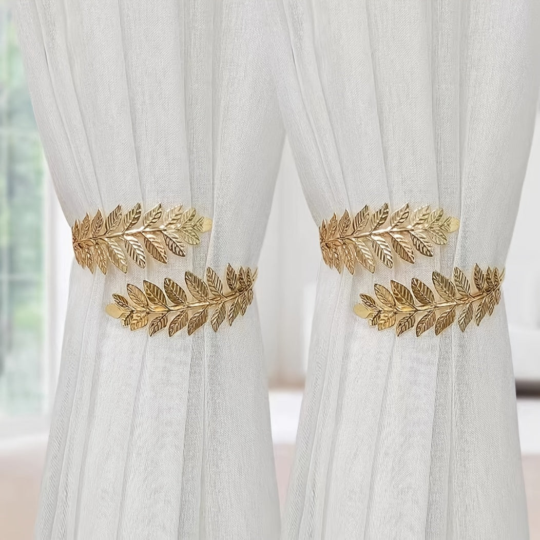 1 or 2 pieces of Bohemian Metal Alloy Leaf Curtain Tiebacks, Elegant Decorative Drapery Holdbacks with Curtain Buckles.